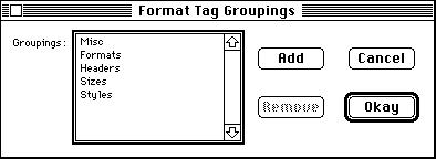 Format Tag Groups Window